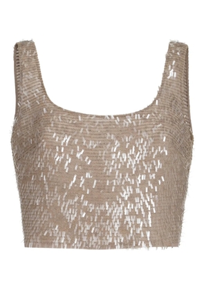 Brunello Cucinelli cascade-embroidery cropped top - Neutrals