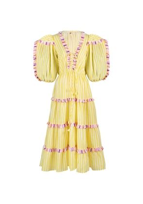 Celia B striped ruffled-detail midi dress - Yellow