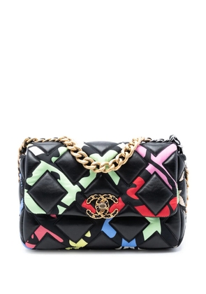 CHANEL Pre-Owned 2021-2025 Medium Lambskin and Printed Silk Fixation 19 Flap satchel - Black