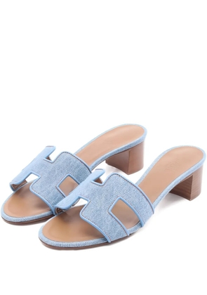 Hermès Pre-Owned 2020's Oasis leather denim mule sandals - Blue