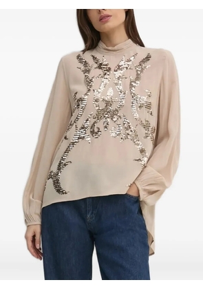 Hoss Intropia sequin-embellished mock-neck blouse - Neutrals