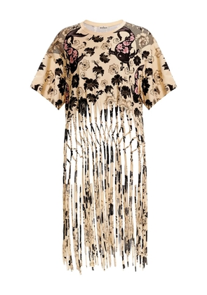 Agua Bendita Celina floral-print fringed T-shirt - Neutrals