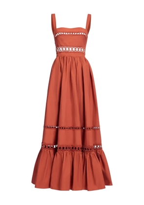 Elie Saab trim-embellished cotton midi dress - Orange