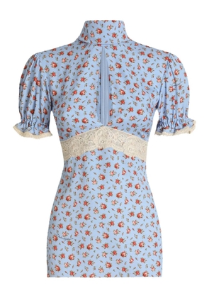 Dolce & Gabbana floral-print keyhole blouse - Blue