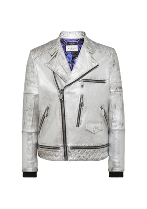 Philipp Plein leather biker jacket - Silver