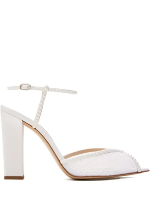 Andrea Wazen Katy lace pearl sandals - White