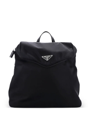 Prada Pre-Owned Zipped Triangle Flap Re-Nylon and Leather backpack - Black