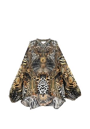 Camilla mandarin collar cold shoulder blouse - Brown