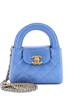 CHANEL Pre-Owned Kelly Top Handle Shopping Bag Quilted Shiny Aged Calfskin Nano crossbody bag - Blue