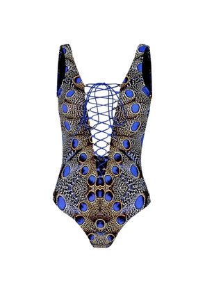 Noire Swimwear feathers lace-up one piece - Blue