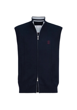 Brunello Cucinelli cotton and silk french-terry double-knit vest with logo - Blue