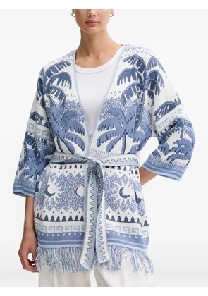 OUI fringed palm-print cardigan - White