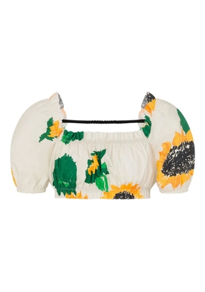 MOSCHINO JEANS puff-sleeve floral-print top - Neutrals