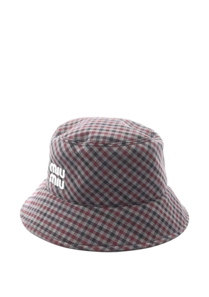 Miu Miu Pre-Owned 2010s embroidery checked bucket hat - Grey