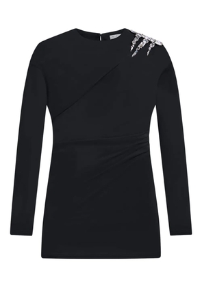 AREA crystal draped long-sleeve mini dress - Black