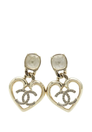 CHANEL Pre-Owned 2023 Gold Plated CC Rhinestone Heart Earrings costume earrings