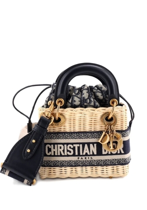Christian Dior Pre-Owned Lady Dior Bag Wicker and Oblique Canvas Mini tote bag - Blue