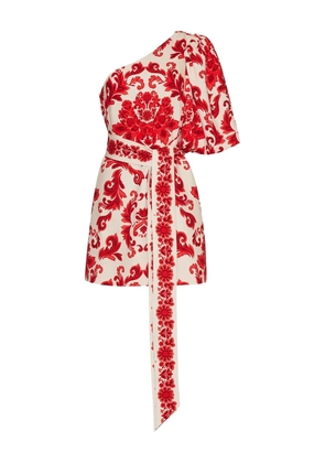 Cara Cara Lucia puff-sleeve damask mini dress - Red
