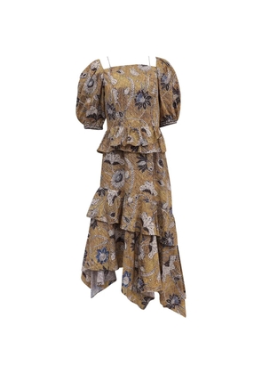 Ulla Johnson floral-print ruffled midi dress - Brown