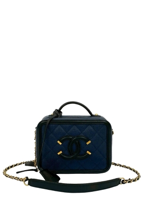 CHANEL Pre-Owned 2016-2017 Small Bicolor Caviar CC Filigree Vanity Case satchel - Blue