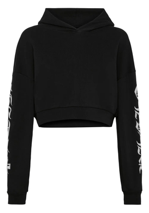Philipp Plein logo-embroidered cropped hoodie - Black