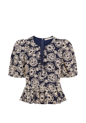 Marie Oliver Estella floral puff-sleeve blouse - Blue