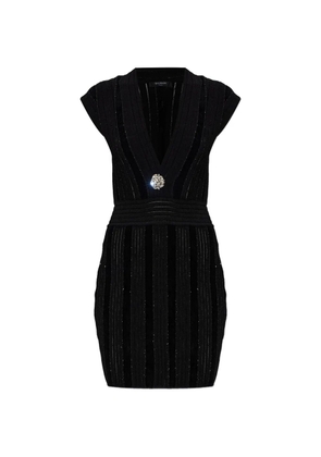 Balmain embellished-chest V-neck dress - Black
