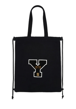Y's logo-appliqué drawstring tote bag - Black