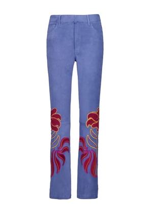 PAULA floral-embroidery trousers - Blue