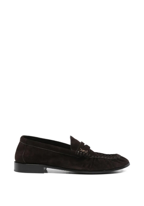 Saint Laurent Pre-Owned Cassandre-detail suede loafers - Brown