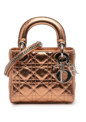 Christian Dior Pre-Owned 2016 Mini Metallic Crinkled Calfskin Cannage Lady Dior satchel - Brown