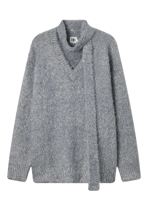 b+ab v-neck attached-scarf sweater - Grey