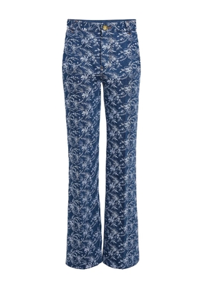 Giambattista Valli floral-embroidered denim trousers - Blue