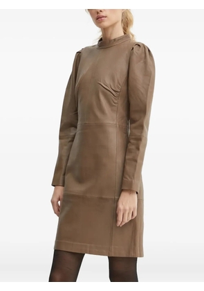 Bruuns Bazaar puff-sleeve leather dress - Brown