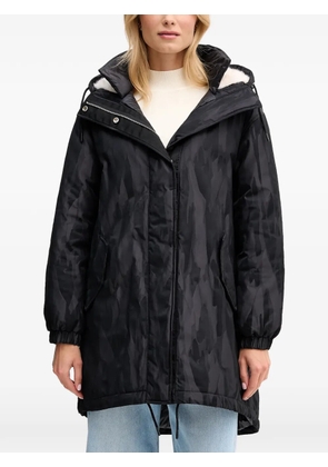 Sisley hooded patterned parka coat - Black