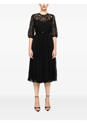 NISSA round-neck pleated midi dress - Black