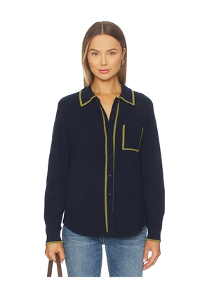 White + Warren Cashmere Tipped Button Shirt in Navy. Size M. Also in S, XS.