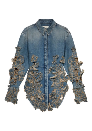 Blumarine floral-lace denim shirt - Blue