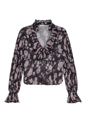 GANNI floral-print blouse - Black