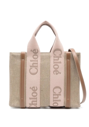 Chloé small Woody linen tote bag - Neutrals