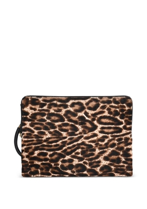 Lanvin Pre-Owned leopard-print zipped clutch bag - Brown