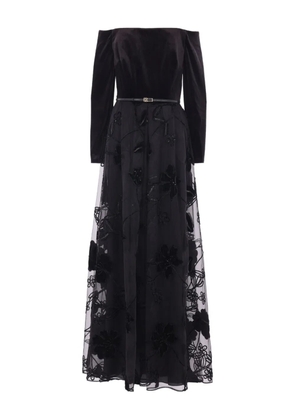 Elie Saab velvet floral-embroidered tulle dress - Black