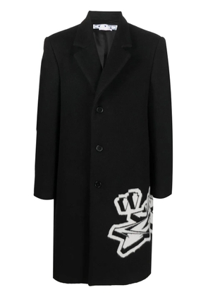 Off-White intarsia-graffiti logo single-breasted coat - Black