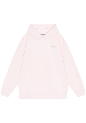 GANNI logo-print cotton hoodie - Pink