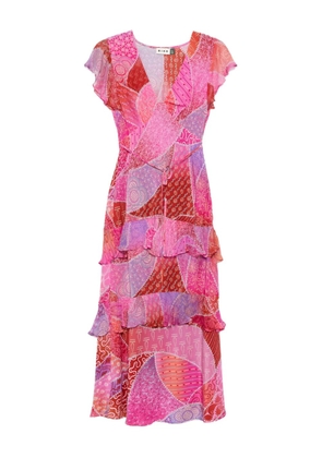 Rixo patchwork ruffled midi dress - Pink