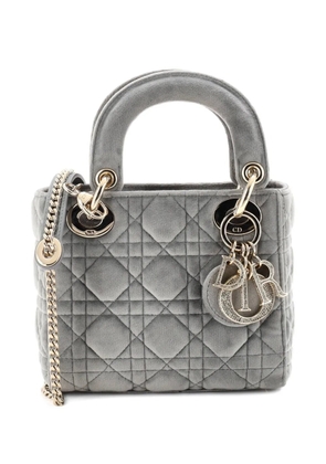 Christian Dior Pre-Owned Lady Dior Chain Bag Cannage Quilt Velvet with Crystal Charms Mini shoulder bag - Grey
