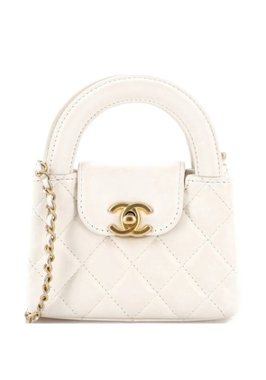 CHANEL Pre-Owned Kelly Top Handle Shopping Bag Quilted Shiny Aged Calfskin Nano crossbody bag - White