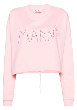 Marni logo-embroidered cropped sweatshirt - Pink