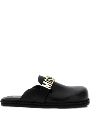 Moschino logo-plaque leather mules - Black
