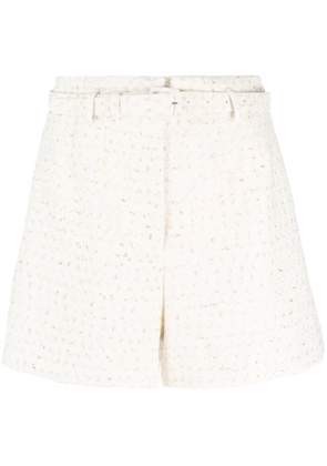 Self-Portrait belted bouclé shorts - Neutrals